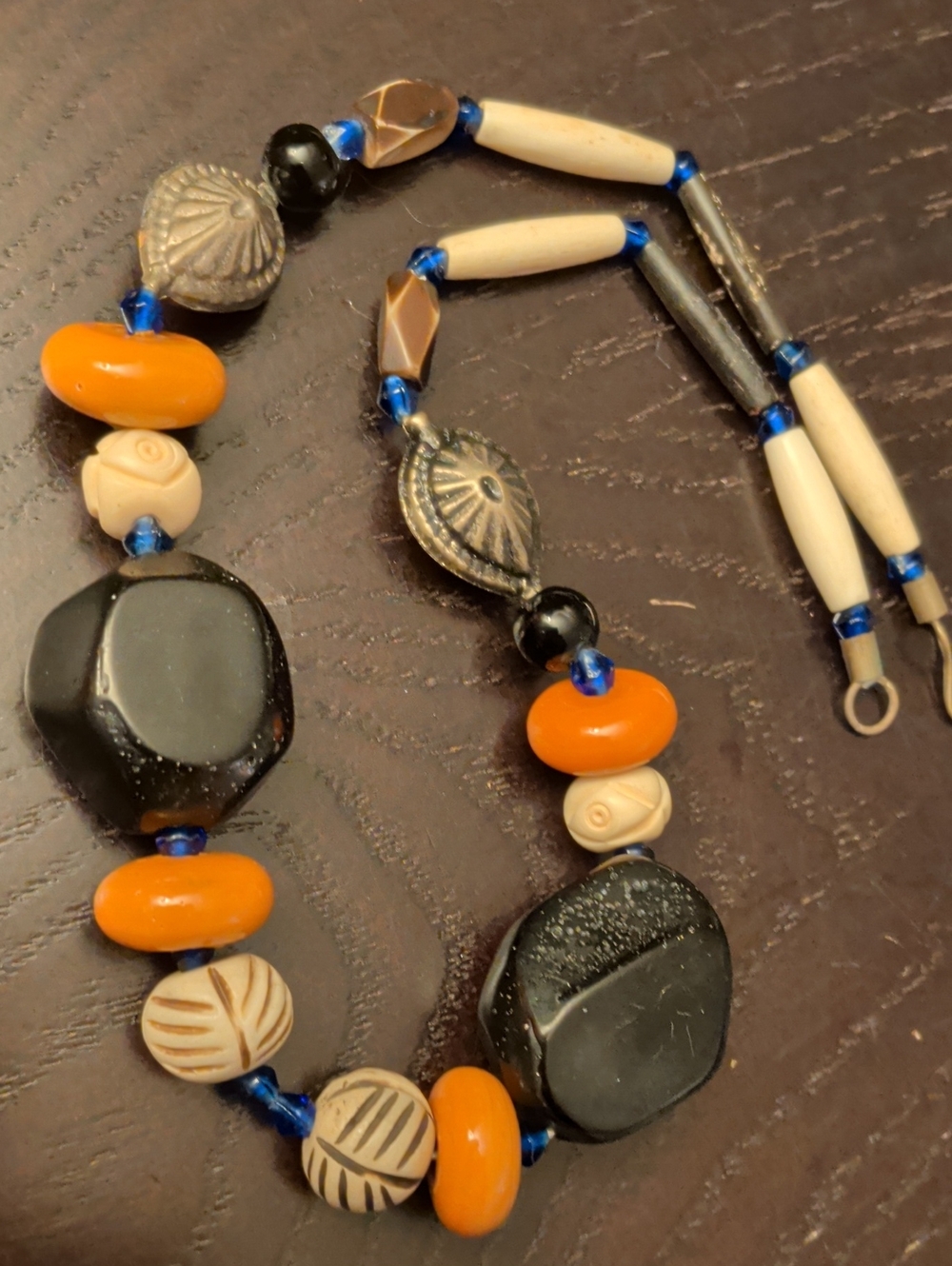 Vintage African Trade Bead Necklace: African Amber, Bone, Bakelite, Tuareg Metal